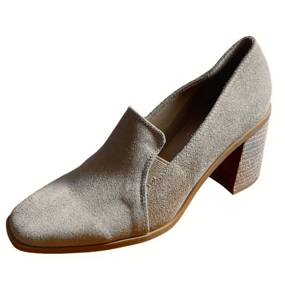 Joie Heeled Loafers Suede Square Toe Block Heel Tan Cushion Insole Womens Size 8 - Picture 3 of 13